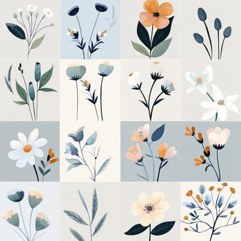 This vibrant array showcases beautifully illustrated flowers and plants, combining diverse colors and shapes to create an eye-catching artistic display.