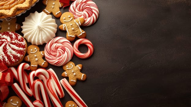 Delightful holiday treats including cookies and candies create festive atmosphere.