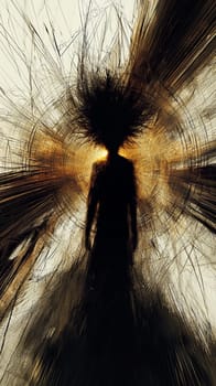 Mysterious figure stands in a glowing tunnel, creating a surreal atmosphere. Perfect for adding creativity to projects