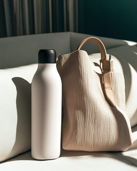 Embrace a sustainable lifestyle with this minimalist composition of reusable items in beige. Create your own stylish eco friendly home