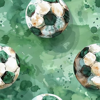 A vibrant arrangement of soccer balls rests on a lush green background, capturing the essence of the sport and a cheerful atmosphere.