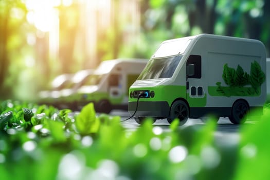 Green logistics and sustainable transportation industry utilizing electric vehicles and eco-friendly electric vans for efficient and environmentally conscious delivery solutions..