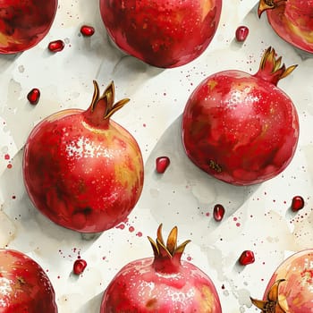 Bright pomegranates arranged creatively with scattered seeds on a light background, showcasing their rich color and unique texture.