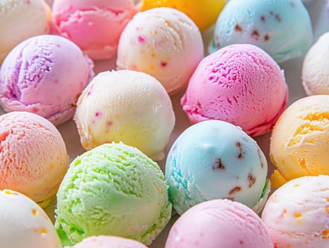 A delightful variety of ice cream flavors sits in bright scoops, presented invitingly for guests at a summer party, showcasing vibrant colors and tempting textures.