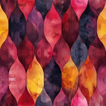 A vibrant design featuring a series of flowing, wavy shapes in shades of red, pink, yellow, and purple, blending together seamlessly.