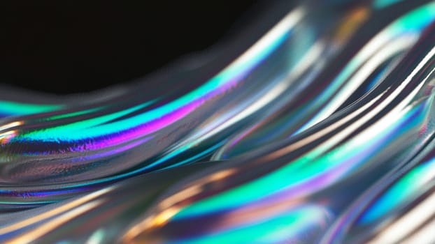 Captivating holographic material with iridescent rainbow colors in abstract macro photo. Perfect for fashion, beauty, or art projects. Trendy and cool design on metallic surface