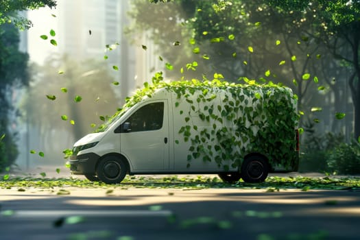 Green logistics and sustainable transportation industry utilizing electric vehicles and eco-friendly electric vans for efficient and environmentally conscious delivery solutions..