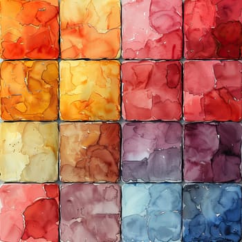 A collection of textured squares featuring an array of vibrant watercolor hues, arranged in a grid. The colors blend beautifully, inspiring creativity and artistic exploration.