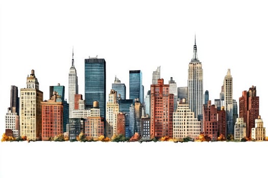 panorama view of buildings in the city urban area isolated white background. High quality illustration