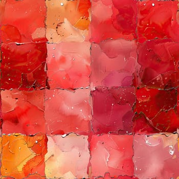 This artwork showcases a vibrant grid composed of squares in numerous shades of red, creating an abstract, textured surface that captivates the eye.
