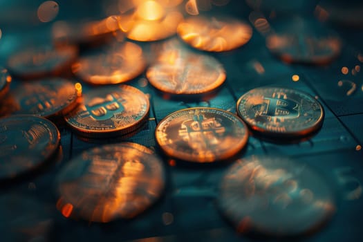 Coins replace calendar dates, illustrating the economic value of time in a business context. the vibrant lighting and modern aesthetic symbolize prosperity and time management. ideal for business-themed designs.