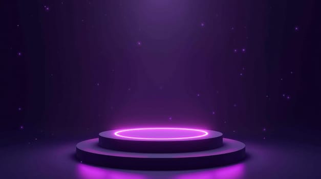 Round black pedestal illuminating purple background with copy space for your product placement