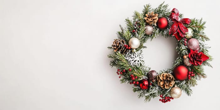 Elegant christmas wreath on neutral background for festive decor and holiday inspiration.