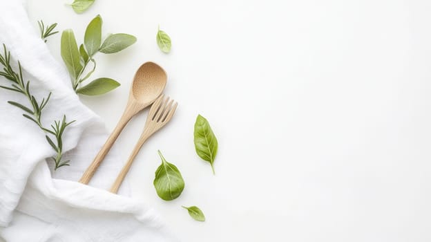 Eco-friendly tools: essential wooden utensils designed for sustainable kitchens, inviting and green culinary space that highlights importance of reducing plastic waste, embracing natural alternatives