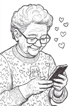 An elderly woman with a phone in her hands on a white background. High quality photo