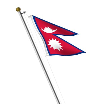 A Nepal flagpole 3d illustration on white with clipping path