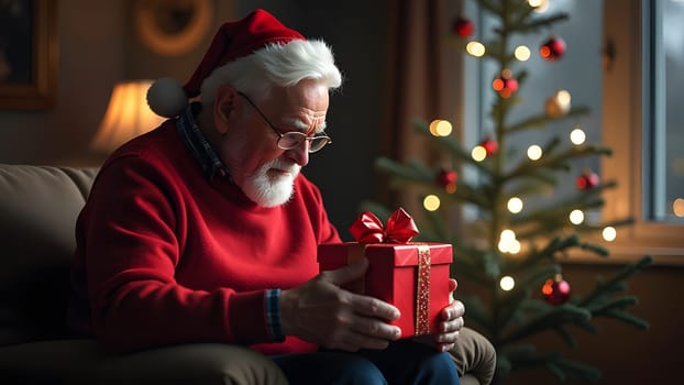 santa clause preparing gifts against festive background, generative ai. High quality photo
