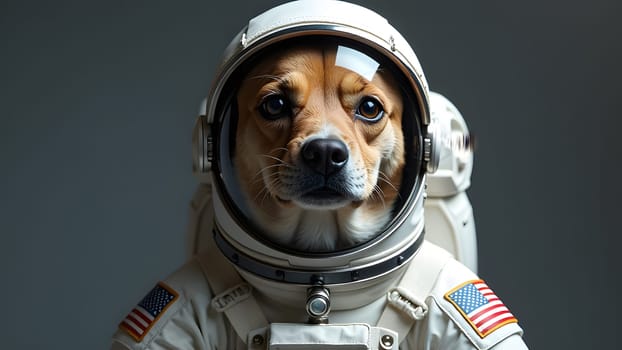 cute dog cosmonaut in a spacesuit portrait, generative ai. High quality photo