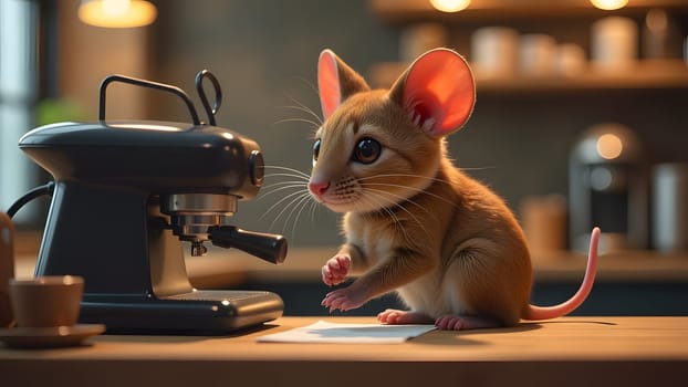 mouse working as barista in a cute coffee shop, generative ai. High quality photo