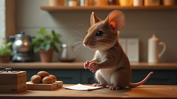 mouse working as barista in a cute coffee shop, generative ai. High quality photo