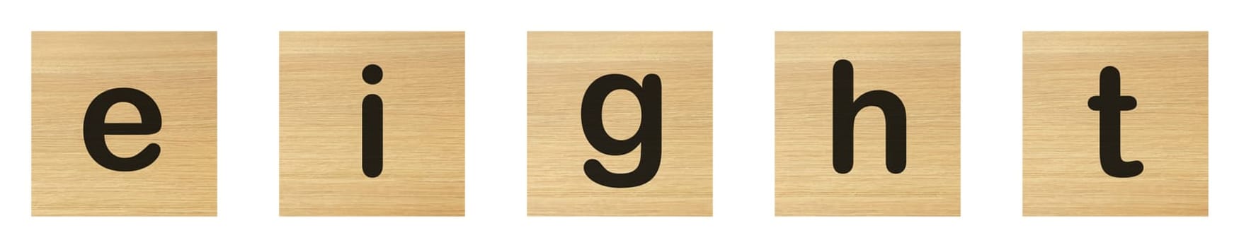 Eight word with wood blocks on white