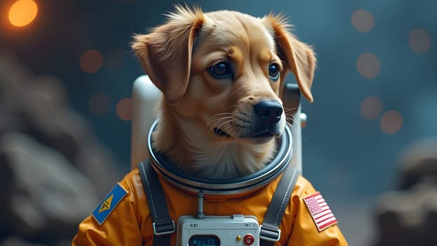 cute dog cosmonaut in a spacesuit portrait, generative ai. High quality photo