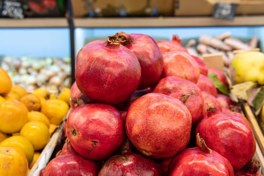 background juicy natural healthy red fresh nature vegetarian fruit food organic pomegranate market