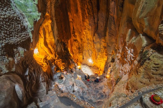 interior of Vietnamese sacred Buddhist temple inside the Am Phu Cave in the Marble Mountains in Da Nang in Vietnam in Asia