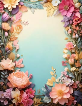 Breathtaking Beauty of Spring. Special Occasion Floral Template. Pastel Colors and Blank Space Floral Frame. Perfect Design for Invitations, Special Occasions and Celebrations. A delicate floral frame designed in soft pastel tones provides the perfect backdrop for invitations, cards, announcements or congratulatory messages. Featuring vibrantly colored flowers, this elegant yet simple design includes a large blank space in the center for adding text. Perfect for special occasions, wedding invitations, birthday cards or social media sharing.