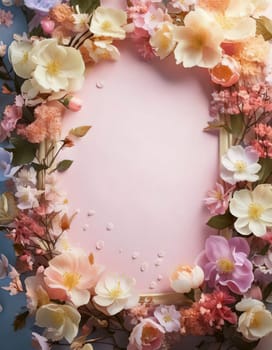 Breathtaking Beauty of Spring. Special Occasion Floral Template. Pastel Colors and Blank Space Floral Frame. Perfect Design for Invitations, Special Occasions and Celebrations. A delicate floral frame designed in soft pastel tones provides the perfect backdrop for invitations, cards, announcements or congratulatory messages. Featuring vibrantly colored flowers, this elegant yet simple design includes a large blank space in the center for adding text. Perfect for special occasions, wedding invitations, birthday cards or social media sharing.
