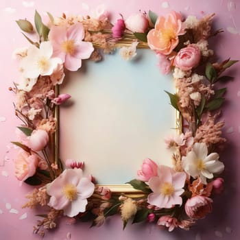 Breathtaking Beauty of Spring. Special Occasion Floral Template. Pastel Colors and Blank Space Floral Frame. Perfect Design for Invitations, Special Occasions and Celebrations. A delicate floral frame designed in soft pastel tones provides the perfect backdrop for invitations, cards, announcements or congratulatory messages. Featuring vibrantly colored flowers, this elegant yet simple design includes a large blank space in the center for adding text. Perfect for special occasions, wedding invitations, birthday cards or social media sharing.