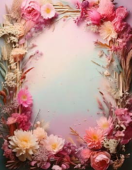 Breathtaking Beauty of Spring. Special Occasion Floral Template. Pastel Colors and Blank Space Floral Frame. Perfect Design for Invitations, Special Occasions and Celebrations. A delicate floral frame designed in soft pastel tones provides the perfect backdrop for invitations, cards, announcements or congratulatory messages. Featuring vibrantly colored flowers, this elegant yet simple design includes a large blank space in the center for adding text. Perfect for special occasions, wedding invitations, birthday cards or social media sharing.