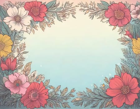 Breathtaking Beauty of Spring. Special Occasion Floral Template. Pastel Colors and Blank Space Floral Frame. Perfect Design for Invitations, Special Occasions and Celebrations. A delicate floral frame designed in soft pastel tones provides the perfect backdrop for invitations, cards, announcements or congratulatory messages. Featuring vibrantly colored flowers, this elegant yet simple design includes a large blank space in the center for adding text. Perfect for special occasions, wedding invitations, birthday cards or social media sharing.