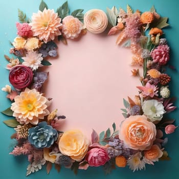 Breathtaking Beauty of Spring. Special Occasion Floral Template. Pastel Colors and Blank Space Floral Frame. Perfect Design for Invitations, Special Occasions and Celebrations. A delicate floral frame designed in soft pastel tones provides the perfect backdrop for invitations, cards, announcements or congratulatory messages. Featuring vibrantly colored flowers, this elegant yet simple design includes a large blank space in the center for adding text. Perfect for special occasions, wedding invitations, birthday cards or social media sharing.