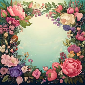 Breathtaking Beauty of Spring. Special Occasion Floral Template. Pastel Colors and Blank Space Floral Frame. Perfect Design for Invitations, Special Occasions and Celebrations. A delicate floral frame designed in soft pastel tones provides the perfect backdrop for invitations, cards, announcements or congratulatory messages. Featuring vibrantly colored flowers, this elegant yet simple design includes a large blank space in the center for adding text. Perfect for special occasions, wedding invitations, birthday cards or social media sharing.