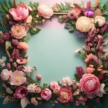 Breathtaking Beauty of Spring. Special Occasion Floral Template. Pastel Colors and Blank Space Floral Frame. Perfect Design for Invitations, Special Occasions and Celebrations. A delicate floral frame designed in soft pastel tones provides the perfect backdrop for invitations, cards, announcements or congratulatory messages. Featuring vibrantly colored flowers, this elegant yet simple design includes a large blank space in the center for adding text. Perfect for special occasions, wedding invitations, birthday cards or social media sharing.