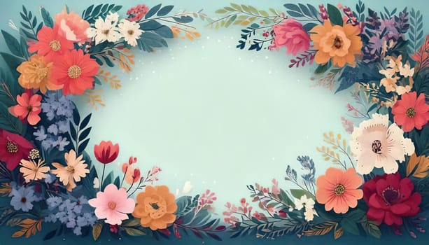 Breathtaking Beauty of Spring. Special Occasion Floral Template. Pastel Colors and Blank Space Floral Frame. Perfect Design for Invitations, Special Occasions and Celebrations. A delicate floral frame designed in soft pastel tones provides the perfect backdrop for invitations, cards, announcements or congratulatory messages. Featuring vibrantly colored flowers, this elegant yet simple design includes a large blank space in the center for adding text. Perfect for special occasions, wedding invitations, birthday cards or social media sharing.