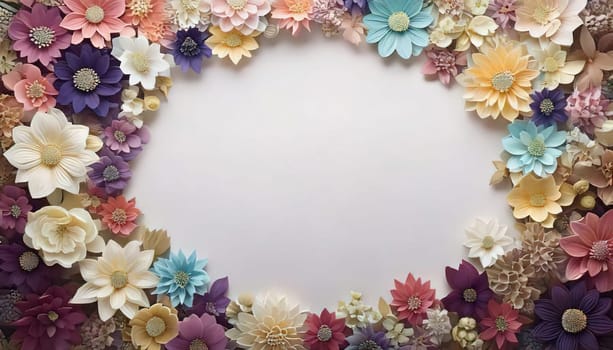 Breathtaking Beauty of Spring. Special Occasion Floral Template. Pastel Colors and Blank Space Floral Frame. Perfect Design for Invitations, Special Occasions and Celebrations. A delicate floral frame designed in soft pastel tones provides the perfect backdrop for invitations, cards, announcements or congratulatory messages. Featuring vibrantly colored flowers, this elegant yet simple design includes a large blank space in the center for adding text. Perfect for special occasions, wedding invitations, birthday cards or social media sharing.