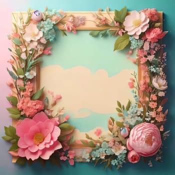 Breathtaking Beauty of Spring. Special Occasion Floral Template. Pastel Colors and Blank Space Floral Frame. Perfect Design for Invitations, Special Occasions and Celebrations. A delicate floral frame designed in soft pastel tones provides the perfect backdrop for invitations, cards, announcements or congratulatory messages. Featuring vibrantly colored flowers, this elegant yet simple design includes a large blank space in the center for adding text. Perfect for special occasions, wedding invitations, birthday cards or social media sharing.