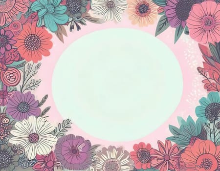 Breathtaking Beauty of Spring. Special Occasion Floral Template. Pastel Colors and Blank Space Floral Frame. Perfect Design for Invitations, Special Occasions and Celebrations. A delicate floral frame designed in soft pastel tones provides the perfect backdrop for invitations, cards, announcements or congratulatory messages. Featuring vibrantly colored flowers, this elegant yet simple design includes a large blank space in the center for adding text. Perfect for special occasions, wedding invitations, birthday cards or social media sharing.