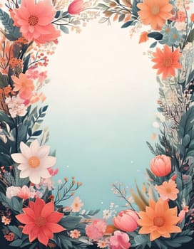Breathtaking Beauty of Spring. Special Occasion Floral Template. Pastel Colors and Blank Space Floral Frame. Perfect Design for Invitations, Special Occasions and Celebrations. A delicate floral frame designed in soft pastel tones provides the perfect backdrop for invitations, cards, announcements or congratulatory messages. Featuring vibrantly colored flowers, this elegant yet simple design includes a large blank space in the center for adding text. Perfect for special occasions, wedding invitations, birthday cards or social media sharing.