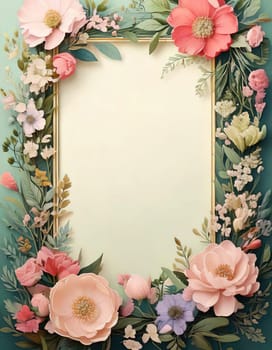Breathtaking Beauty of Spring. Special Occasion Floral Template. Pastel Colors and Blank Space Floral Frame. Perfect Design for Invitations, Special Occasions and Celebrations. A delicate floral frame designed in soft pastel tones provides the perfect backdrop for invitations, cards, announcements or congratulatory messages. Featuring vibrantly colored flowers, this elegant yet simple design includes a large blank space in the center for adding text. Perfect for special occasions, wedding invitations, birthday cards or social media sharing.