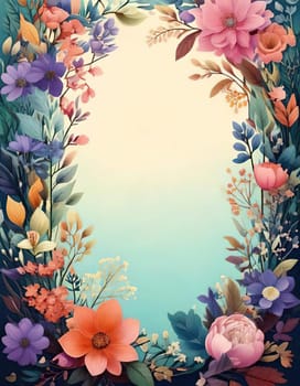 Breathtaking Beauty of Spring. Special Occasion Floral Template. Pastel Colors and Blank Space Floral Frame. Perfect Design for Invitations, Special Occasions and Celebrations. A delicate floral frame designed in soft pastel tones provides the perfect backdrop for invitations, cards, announcements or congratulatory messages. Featuring vibrantly colored flowers, this elegant yet simple design includes a large blank space in the center for adding text. Perfect for special occasions, wedding invitations, birthday cards or social media sharing.