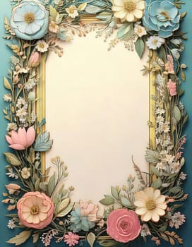 Breathtaking Beauty of Spring. Special Occasion Floral Template. Pastel Colors and Blank Space Floral Frame. Perfect Design for Invitations, Special Occasions and Celebrations. A delicate floral frame designed in soft pastel tones provides the perfect backdrop for invitations, cards, announcements or congratulatory messages. Featuring vibrantly colored flowers, this elegant yet simple design includes a large blank space in the center for adding text. Perfect for special occasions, wedding invitations, birthday cards or social media sharing.