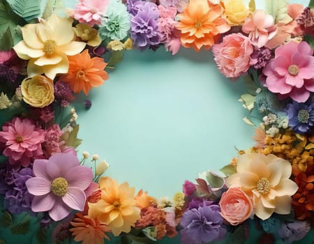 Breathtaking Beauty of Spring. Special Occasion Floral Template. Pastel Colors and Blank Space Floral Frame. Perfect Design for Invitations, Special Occasions and Celebrations. A delicate floral frame designed in soft pastel tones provides the perfect backdrop for invitations, cards, announcements or congratulatory messages. Featuring vibrantly colored flowers, this elegant yet simple design includes a large blank space in the center for adding text. Perfect for special occasions, wedding invitations, birthday cards or social media sharing.
