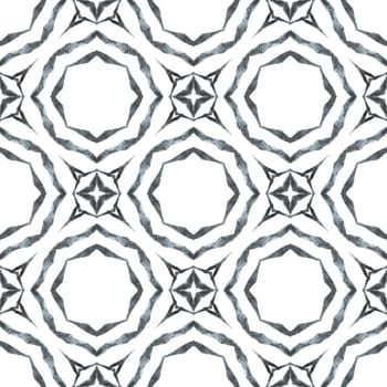 Watercolor summer ethnic border pattern. Black and white trending boho chic summer design. Ethnic hand painted pattern. Textile ready amazing print, swimwear fabric, wallpaper, wrapping.