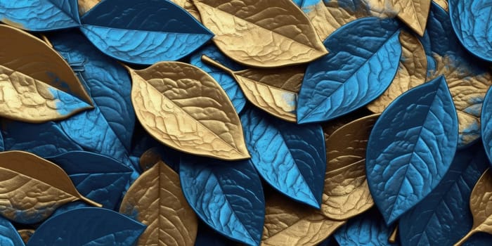 Dry Gold Blue leaves Surface textured background, realism, realistic, hyper realistic. Generative AI image weber.