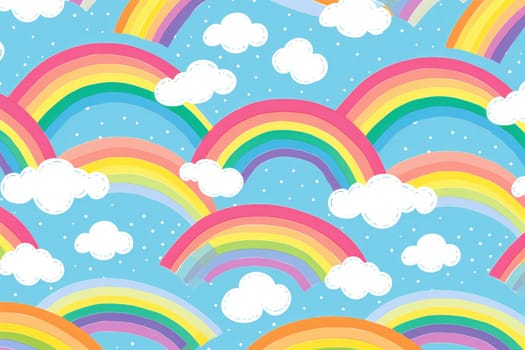 Cute rainbow on pattern background. Generative AI.