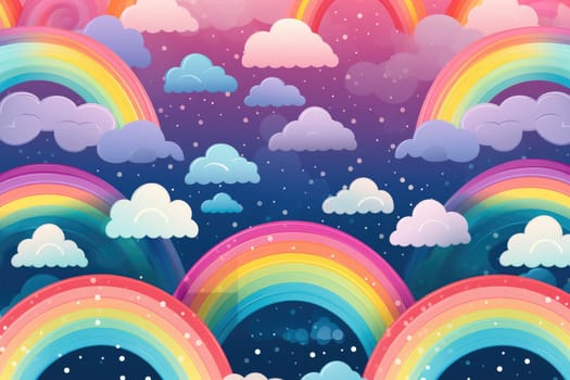 Cute rainbow on pattern background. Generative AI.