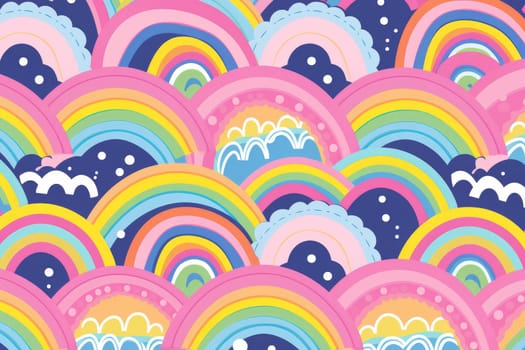 Cute rainbow on pattern background. Generative AI.